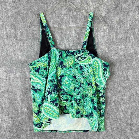 Lands' End Womens Tankini 24W Green Paisley Underwire Swim Top Built in Bra - Picture 3 of 7